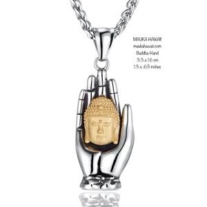 Buddha Hand Buddhist Meditation Charm Stainless Pendant 60cm Round Box Chain